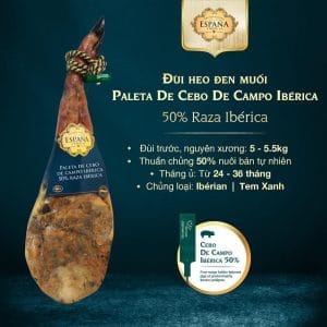 ĐÙI HEO ĐEN MUỐI JAMÓN DE CEBO DE CAMPO IBÉRICA 50% RAZA IBÉRICA ĐÙI SAU,NGUYÊN XƯƠNG