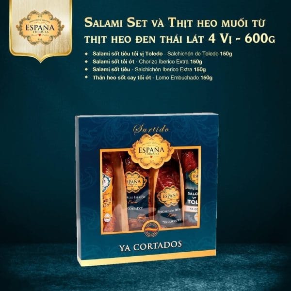 SALAMI SET VÀ THỊT HEO MUỐI TỪ THỊT HEO ĐEN THÁI LÁT 4 VỊ - 600G