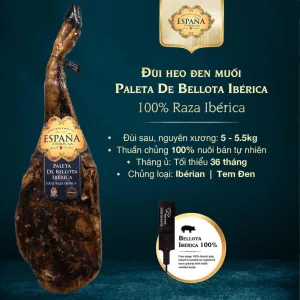 ĐÙI HEO ĐEN MUỐI JAMÓN DE BELLOTA 100% IBÉRICO ESPANA ĐÙI TRƯỚC,NGUYÊN XƯƠNG 5KG