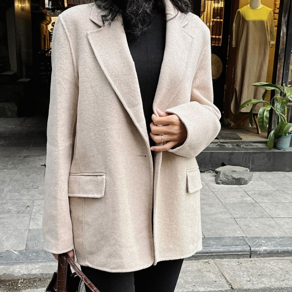 ÁO KHOÁC DẠ LÔNG CỪU HÀN QUỐC ( MÀU KEM ) - Hình ảnh 2