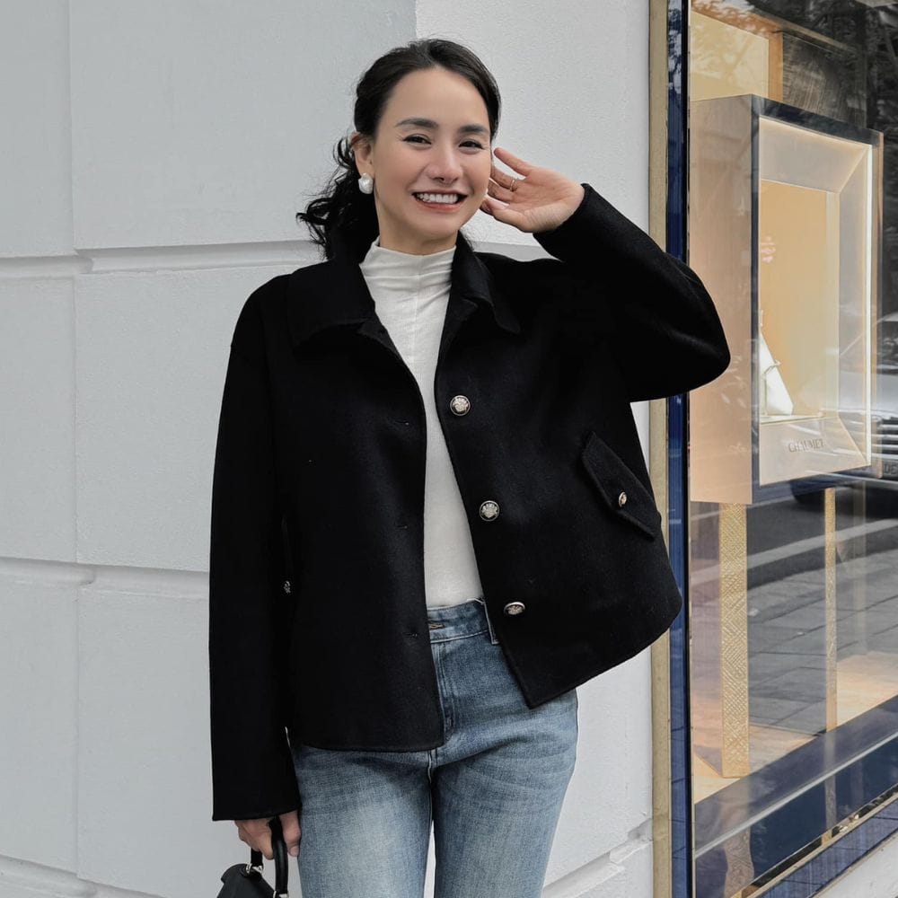ÁO KHOÁC DẠ LÔNG CỪU HÀN QUỐC ( MÀU ĐEN )