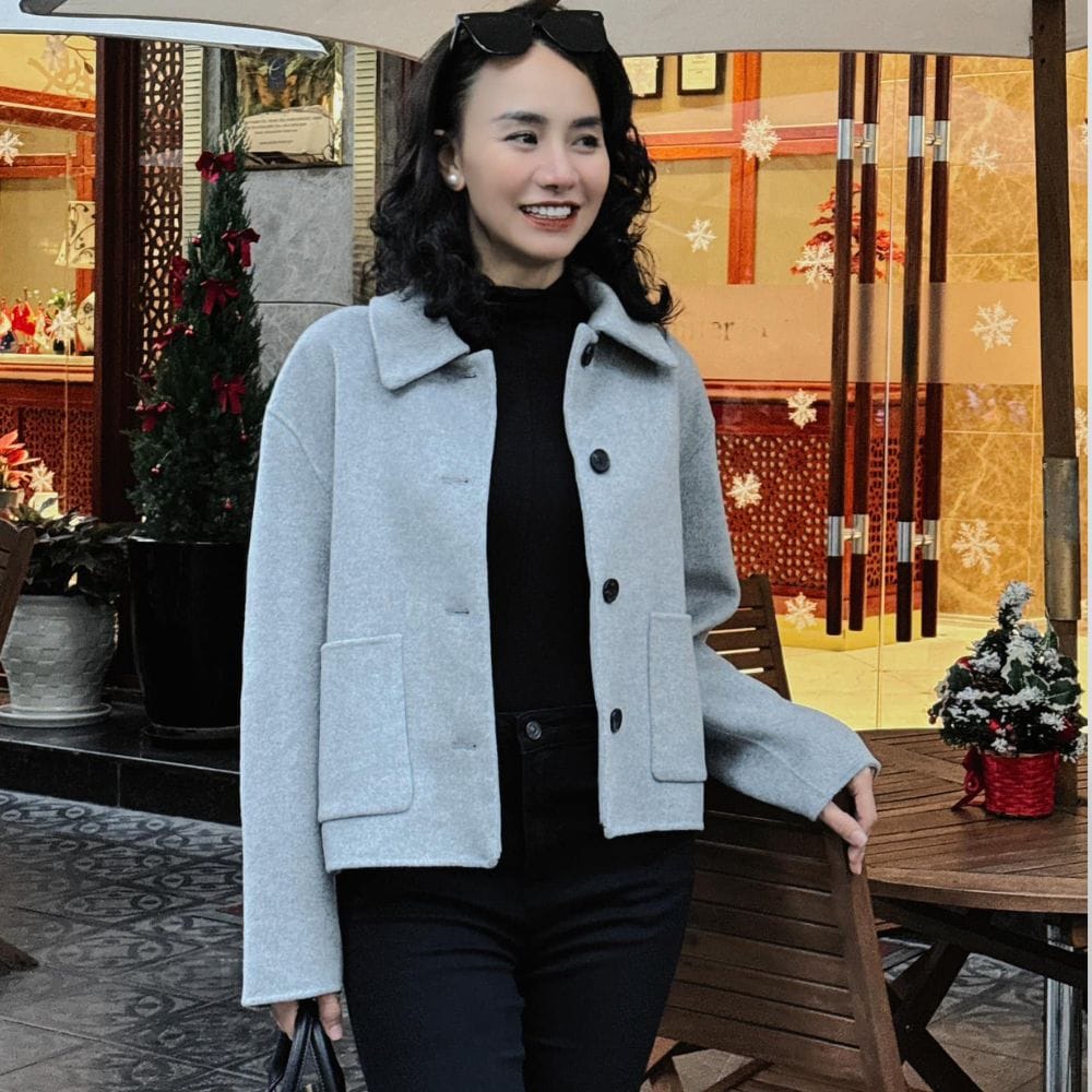 ÁO KHOÁC DẠ LÔNG CỪU HÀN QUỐC ( MÀU XÁM ) - Hình ảnh 3